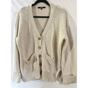 QUINCE Cotton Linen Relaxed Cardigan Ivory XS Sweater